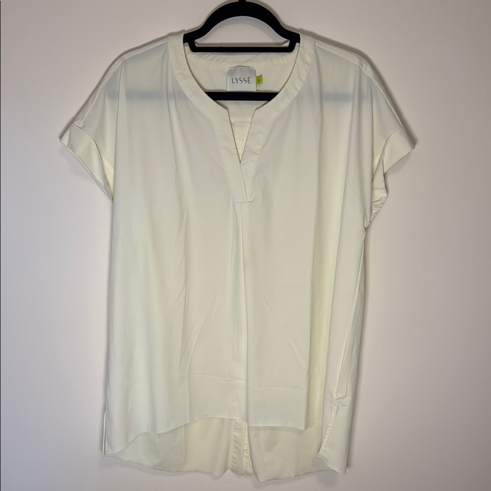 Lysse White Blouse with Mandarin Collar and Short Sleeves Size M